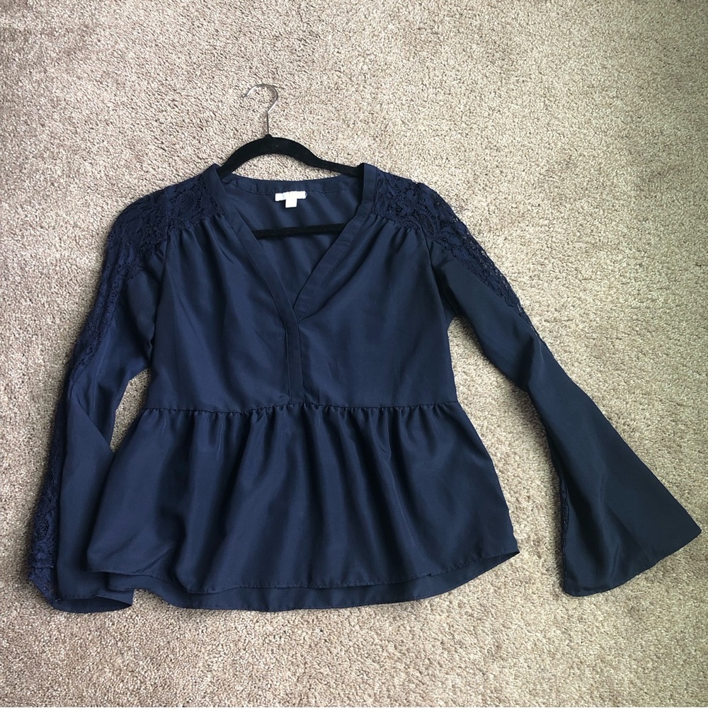 Navy blue lightweight peplum top